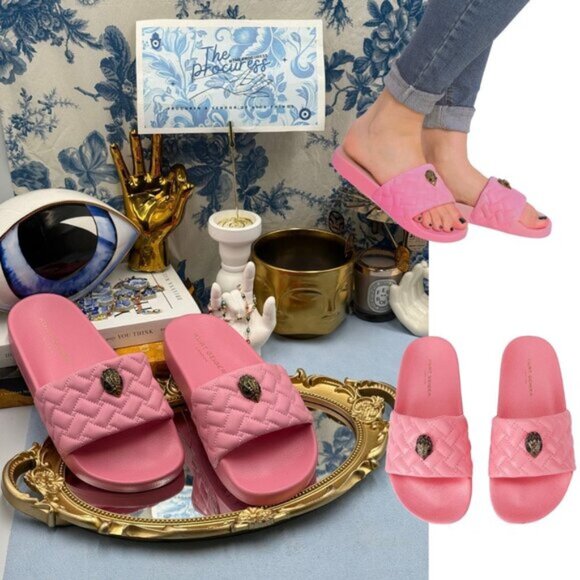 🆕 KURT GEIGER LONDON 🧿 NWOT Meena Eagle Quilted Slide, Pink - Sz 37 US 7 - Picture 1 of 15